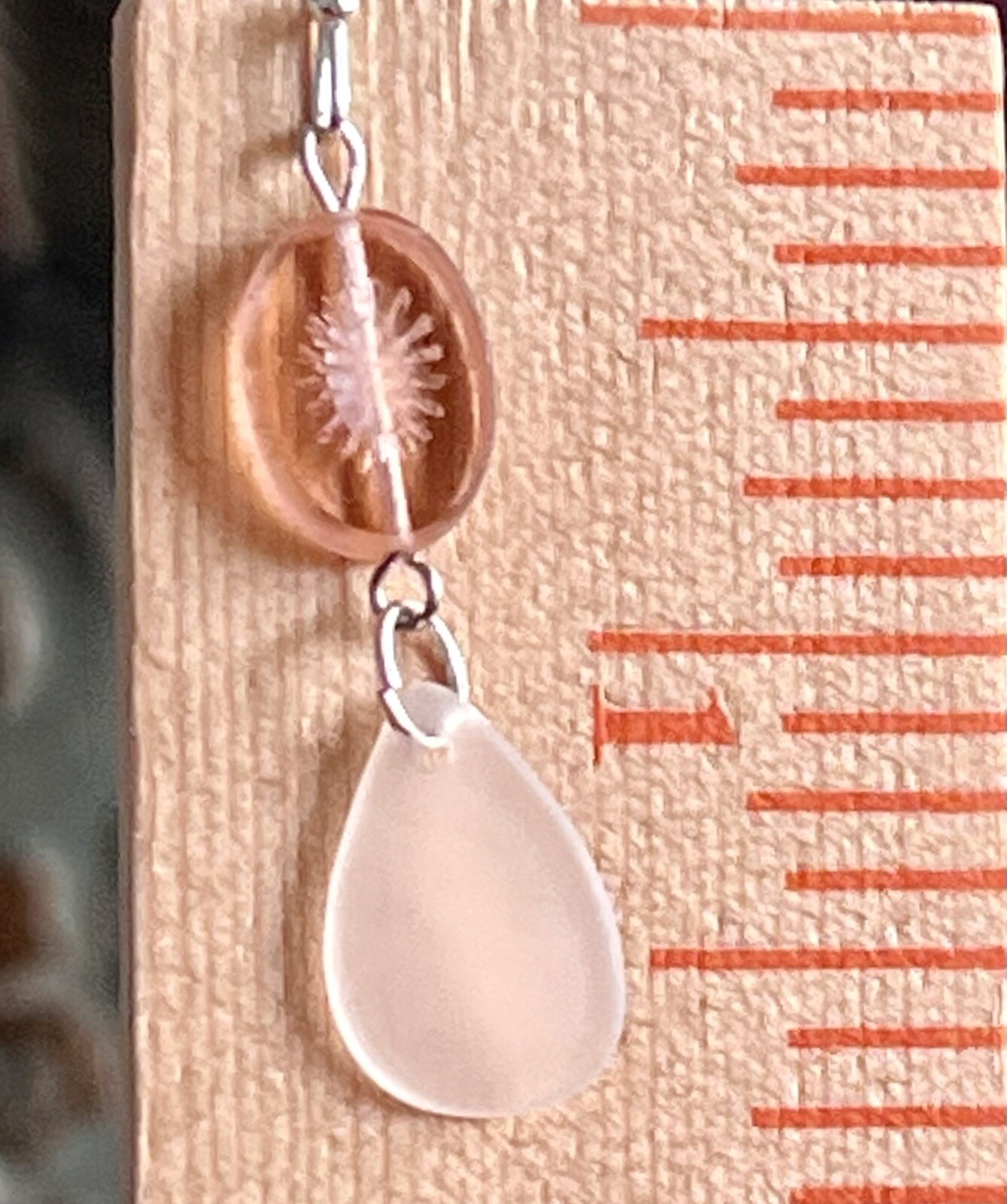 Silver, Pale Pink Kiwi Czech Bead and Frosty White Faux Sea Glass Earrings.