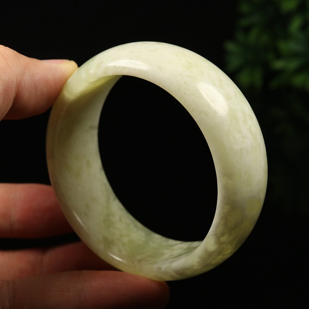 59mm Grade A 100% Natural Green Jade Bangle Wide Bracelet Chinese Xiu Jade V8088