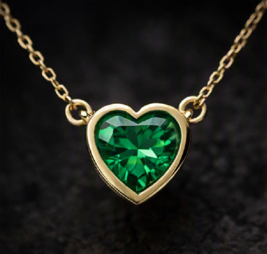 4ct Heart Cut Simulated Green Emerald Pendant Necklace Women14k Rose Gold Plated