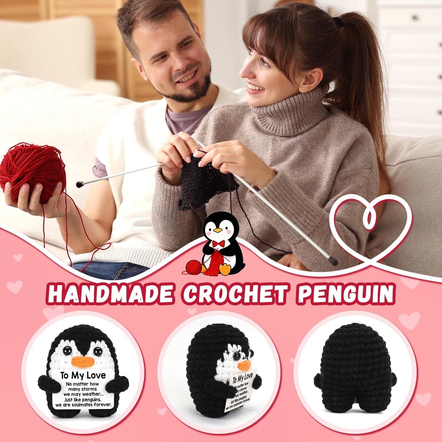 Gifts for Him Her Boyfriend Girlfriend, To My Love Handmade Crochet Mini Peng…
