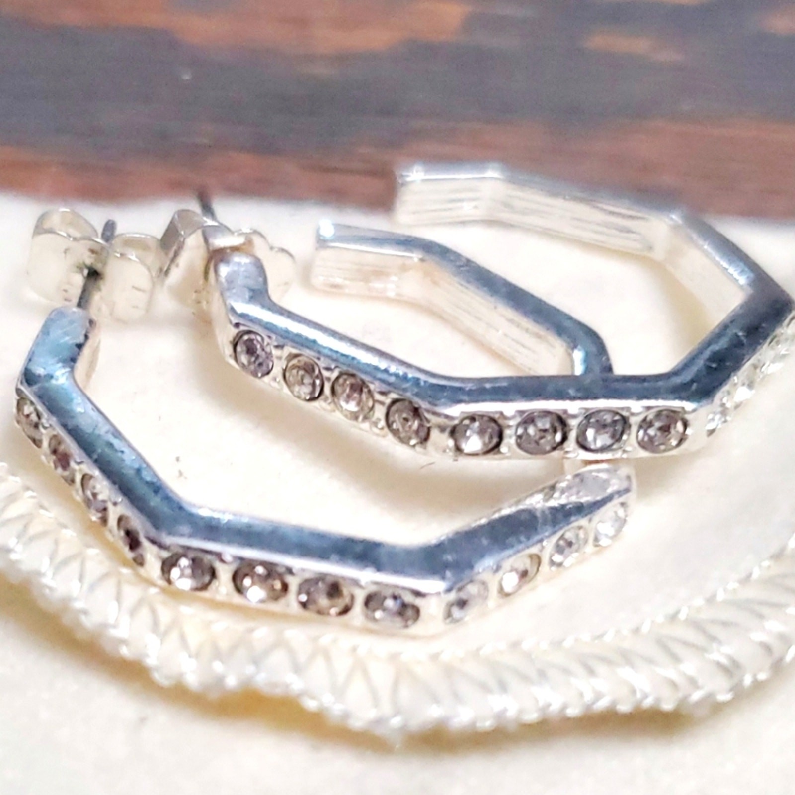 Silver hoop costume diamond Earrings fancy w dress blouse hair up-do work, party