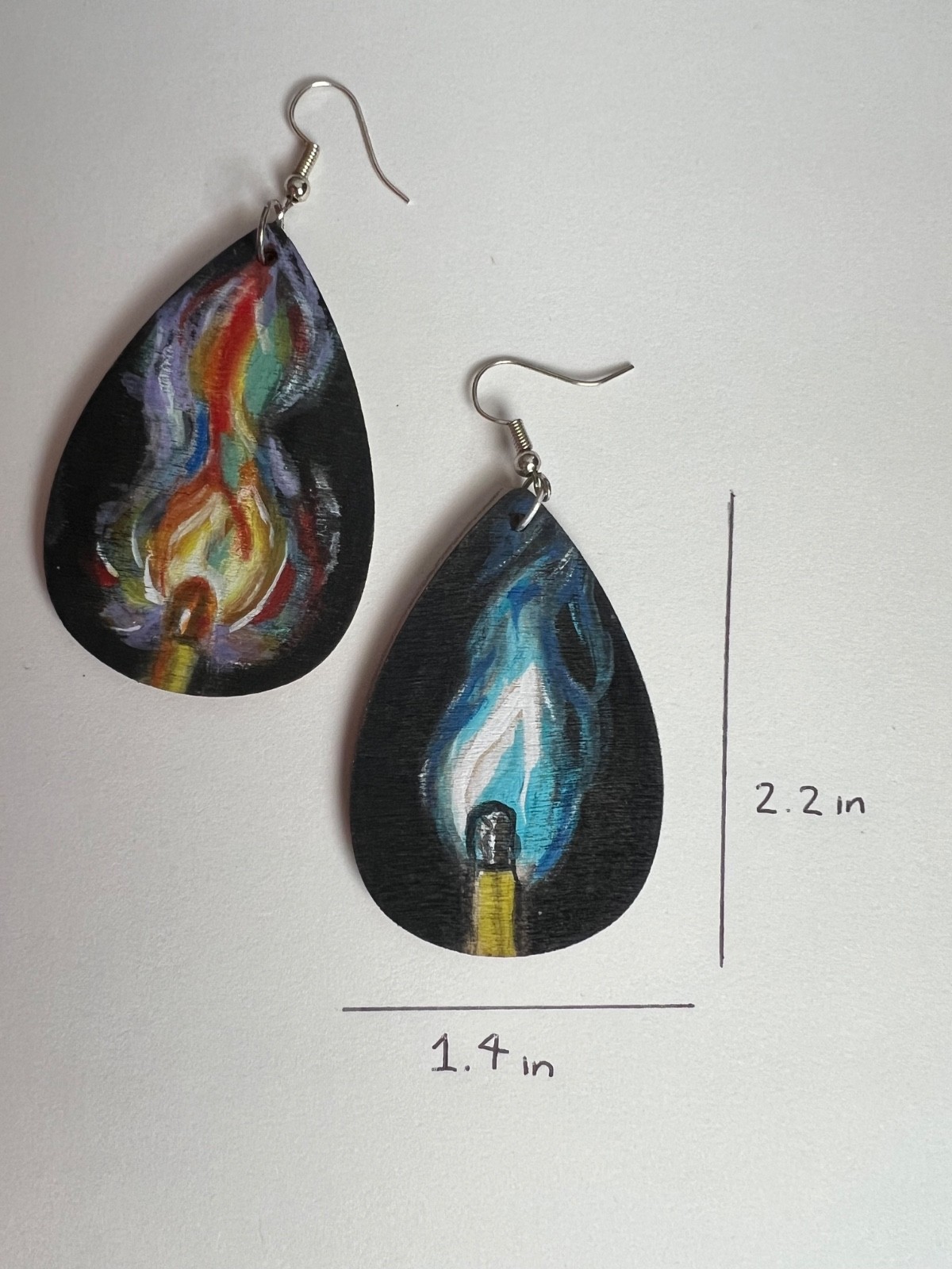 Matchstick Earrings Hand Painted in Wood