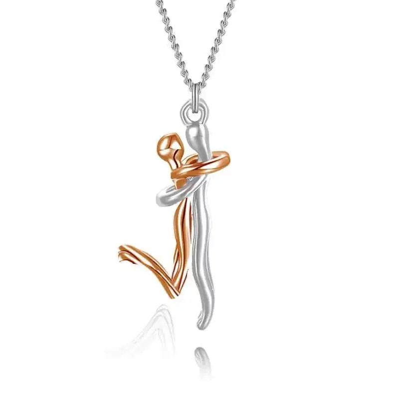 Mother Child Hugging Necklace Mother’s Day Gift for Mom Two Tone Pendant Gift