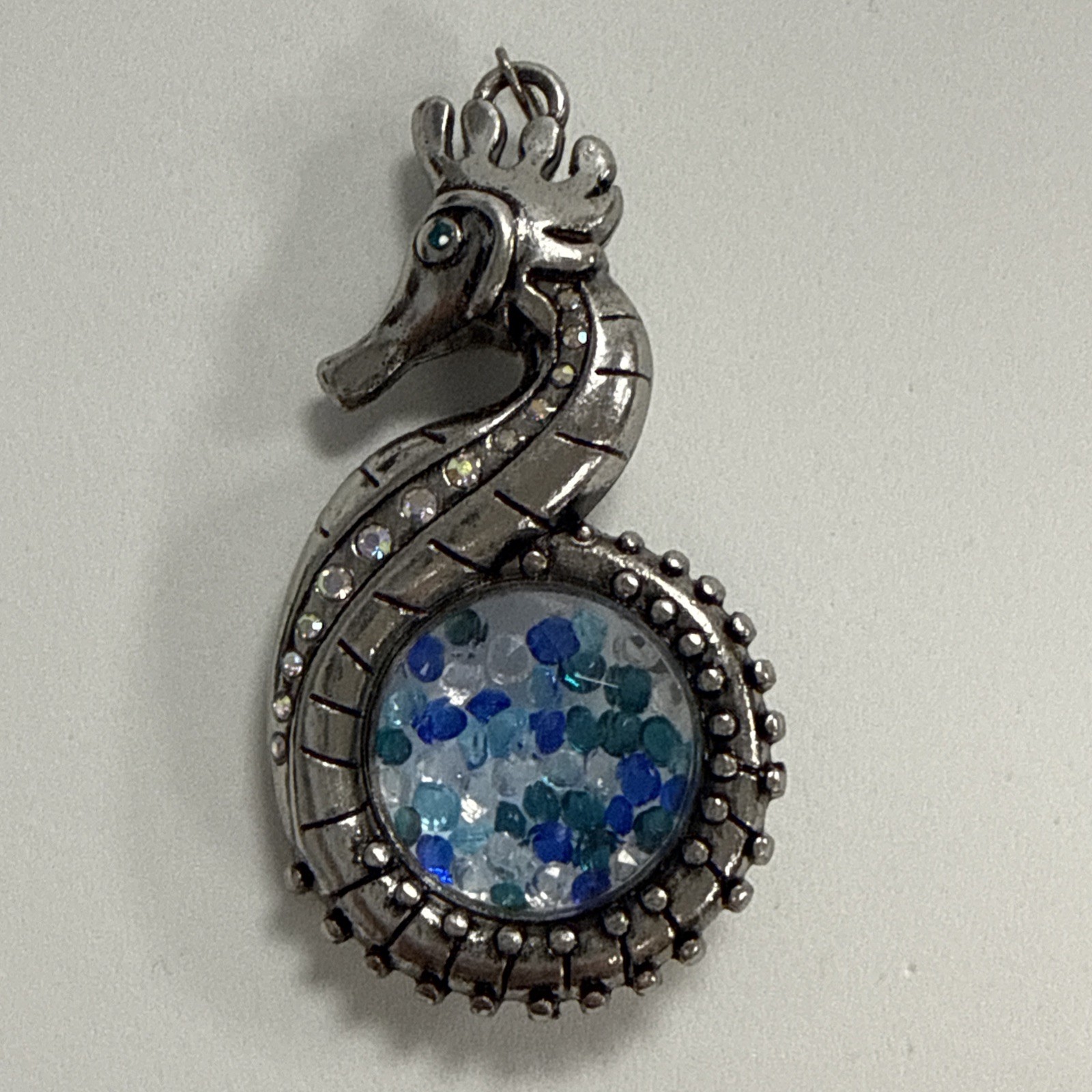 Seahorse With Crystals Pendant Blue Green Multicolor Ocean Beach Theme