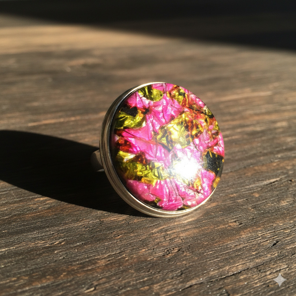 Dicoric Glass Gemstone Handmade Jewelry Ring Size 9