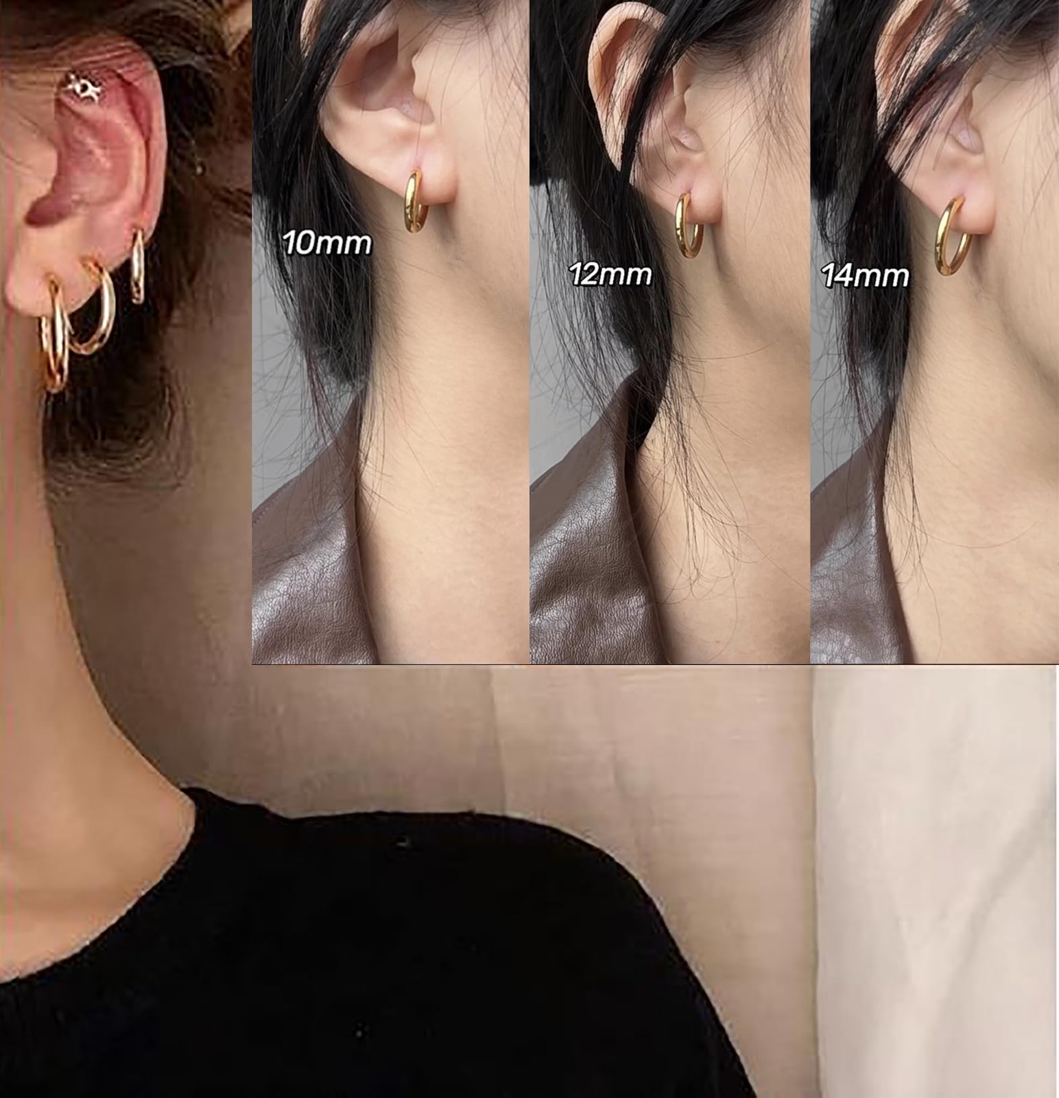 SIISPRI 3 Pairs Clip On Huggie Earrings for Men Women, 10 millimeters, Gold