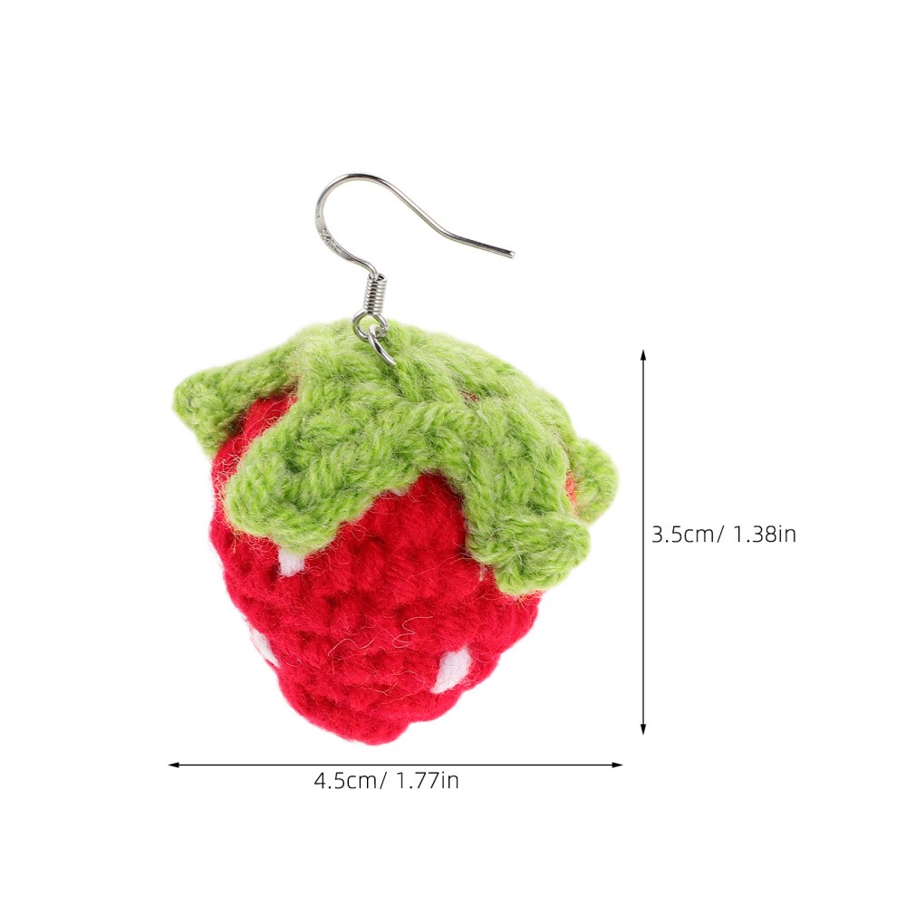 1 Pair Durable Strawberry Earrings Lightweight Red Yarn Japanese Kawaii Style