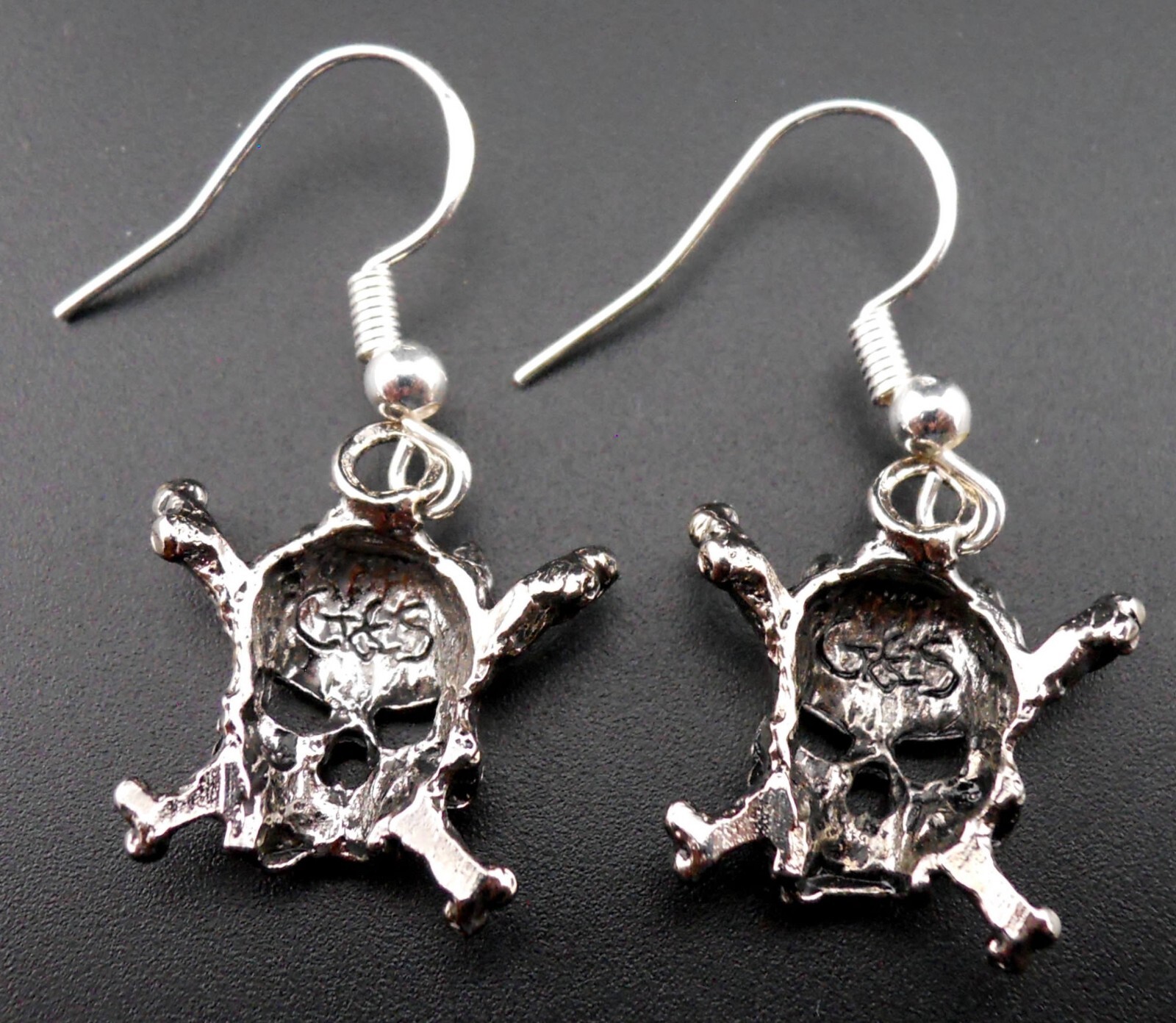 Devil Skull CrossBones Earrings Sterling Silver Ear Wires Demon Skulls Vintage