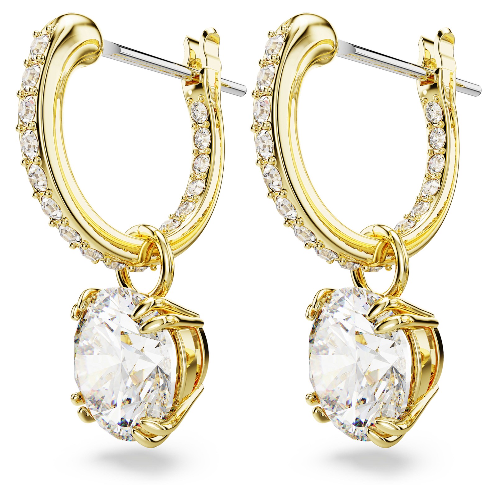 Swarovski Stilla Drop Earrings, Round Cut, White, Gold-Tone Plated 5638802