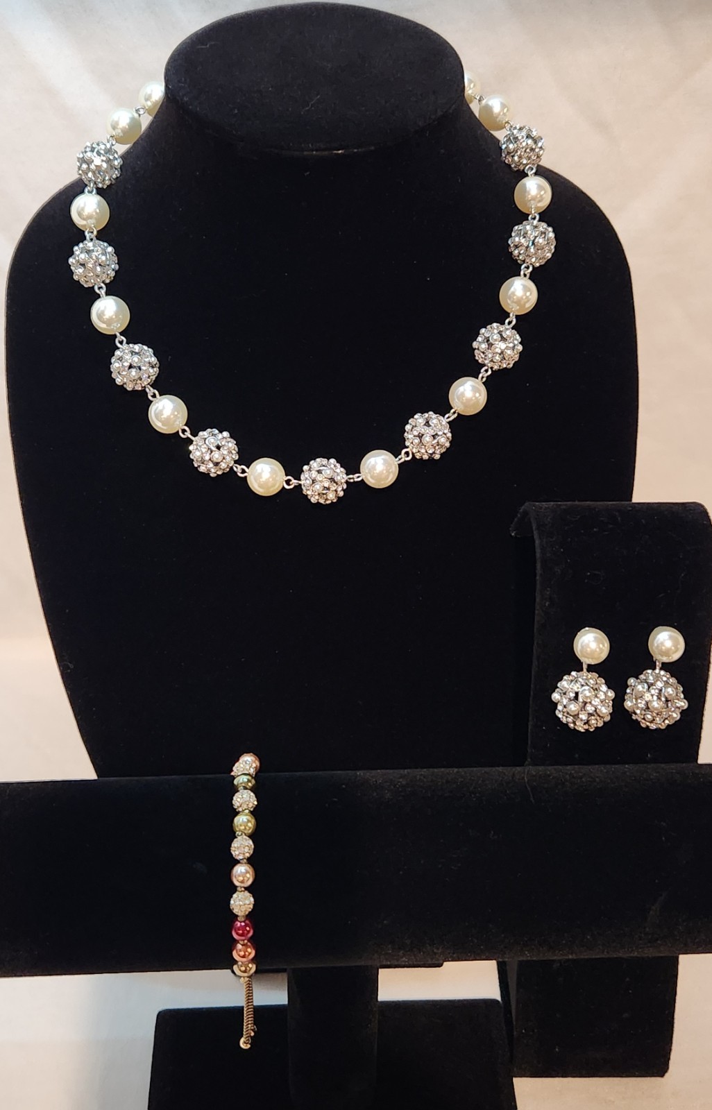 Charter Club Pearl And Rhinestone Necklace With Matching Earrings