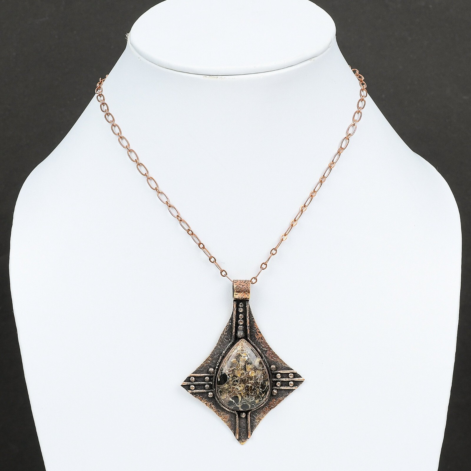 Valentines Deal Copper Pear Turritella Agate Stone Mother Bezel Pendant Jewelry