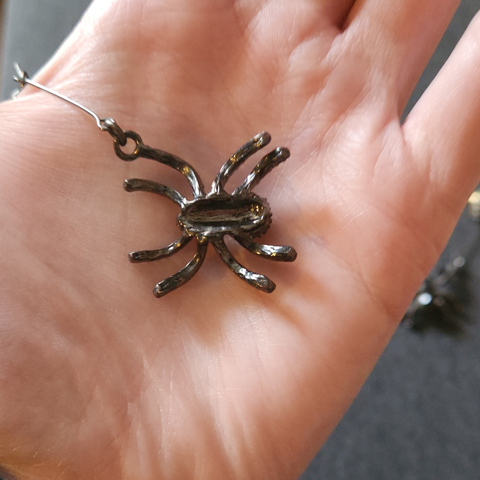 Halloween Earrings. Metal Black Spider Dangle Drop Style.
