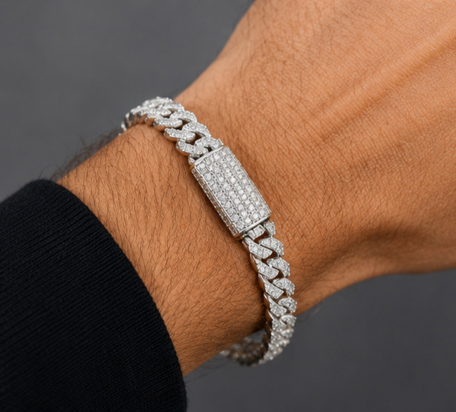 7.00Ct Simulated Diamond Elegant Men’s Cuban Link Bracelet 14K White Gold Plated
