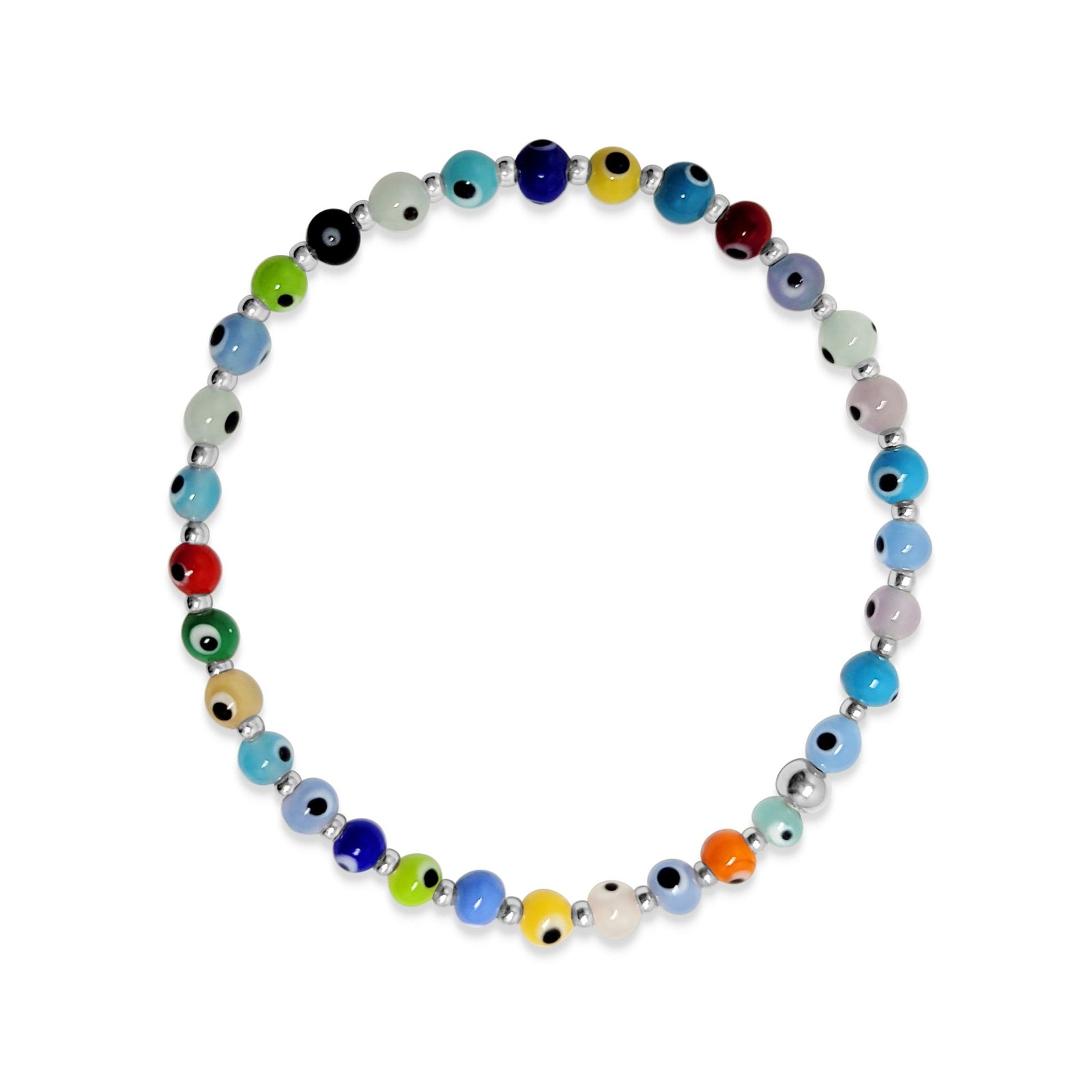 Multicolor Evil Eye Protection Bracelet 925 Sterling Silver 6.75″