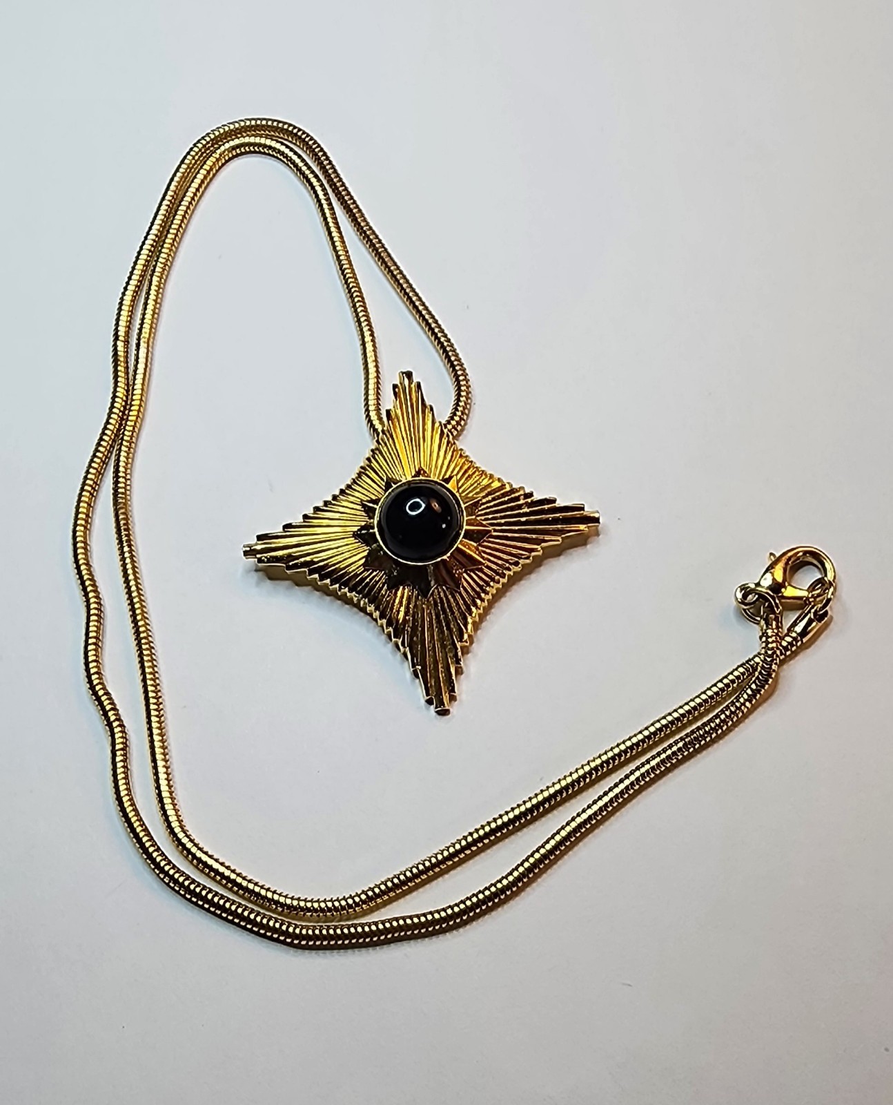 Yellow Gold-plated Pendant Necklace With A Simulated Black Onyx Stone
