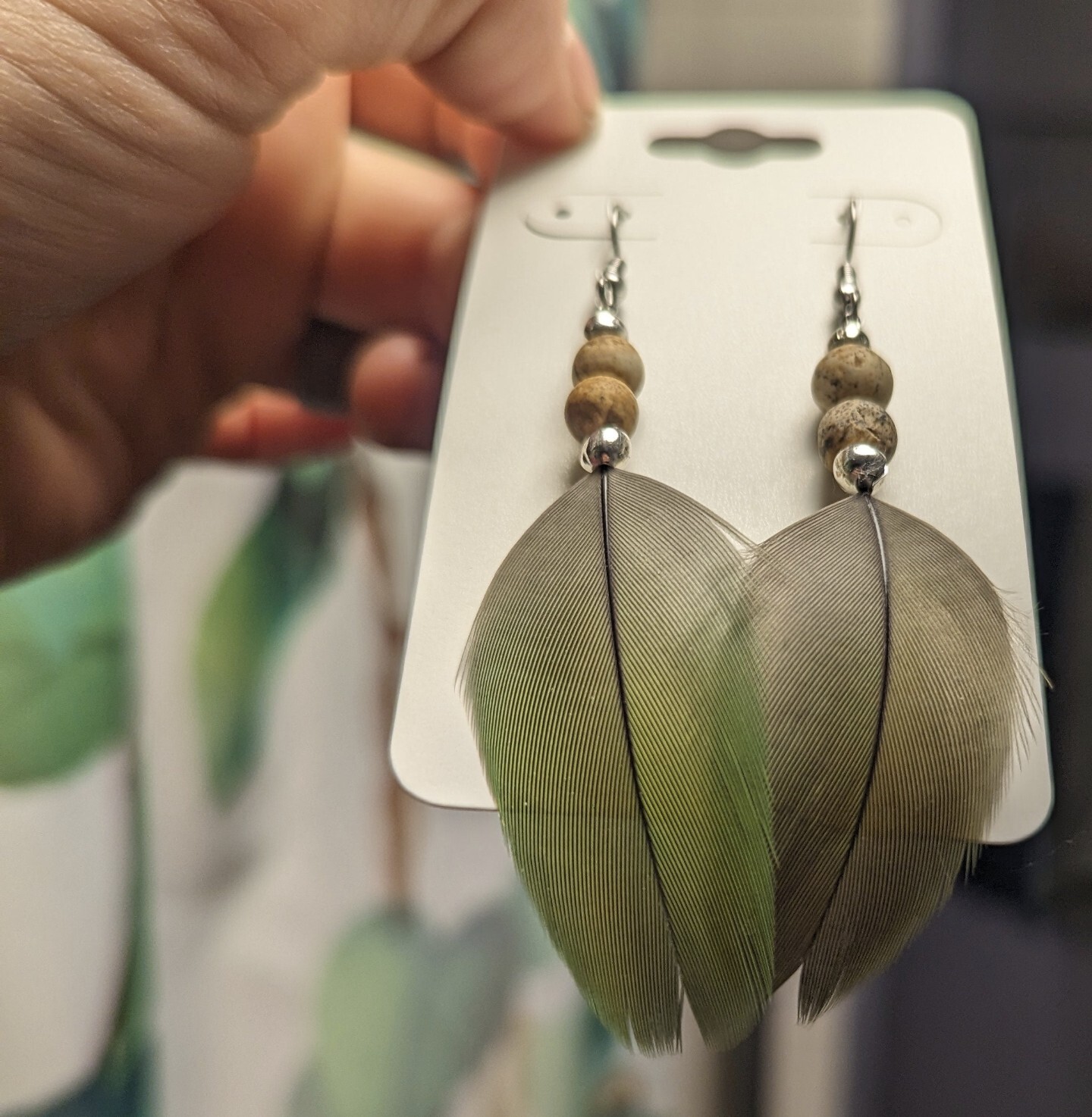 Macaw Parrot Feather Earrings Naturally Sourced- Noe Harm Farm Animal Sanctuary
