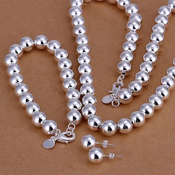 925 Sterling Silver Heart Earring Bracelet Necklace Set Women Fashion Jewelry