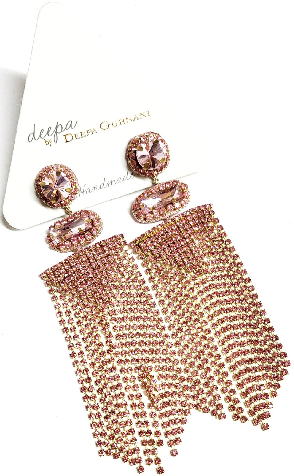 Deepa Gurnani Crystal Chandelier Earrings Peach Pink Goldtone Nickel Free NWT