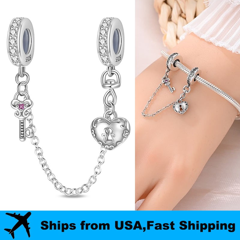 PANDACH 925 Sterling Silver Safety Chain Charm for Bracelet Stopper Spacer Charm