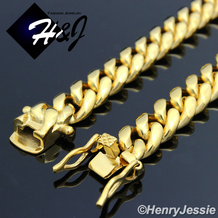 18-40″MEN Stainless Steel 7/10/12mm Silver/Gold Plated Miami Cuban Curb Necklace