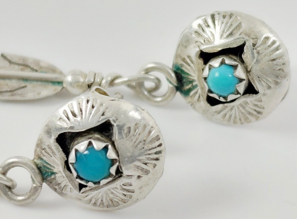 SW Style 925 Silver & Turquoise Feather Drop Earrings