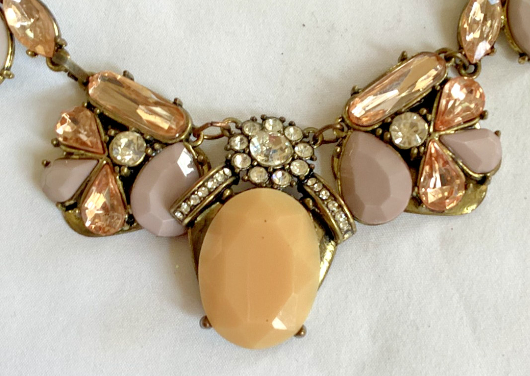Spring Street Antiqued Brass and Rhinestone Statement Necklace.