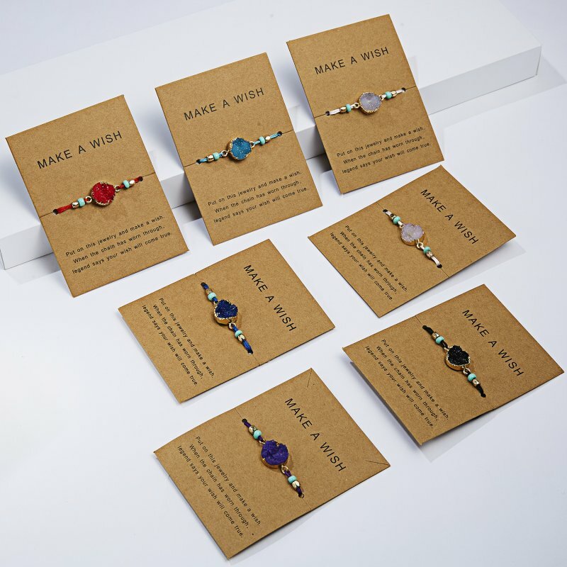 Natural Stone Crystal Braided Rope Bracelet Friendship Couple Card Jewelry Gift