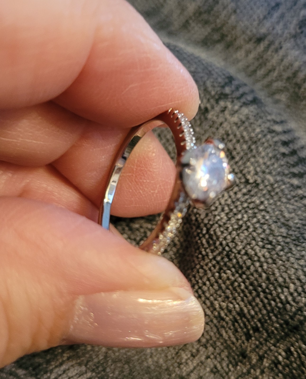 Silver-Tone Round Cubic Zirconia Solitaire Ring Pave Accents – Size 9