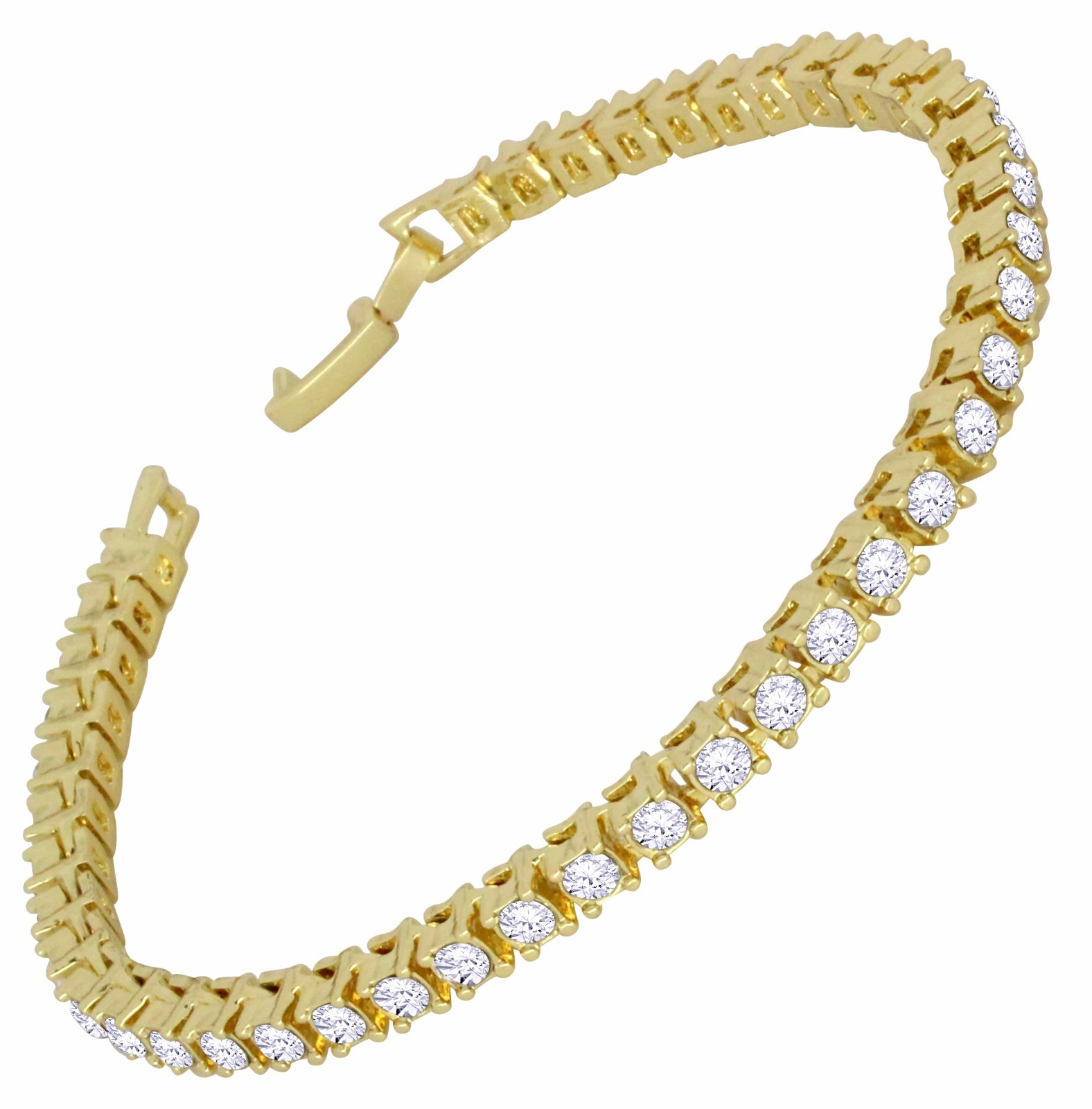 Mens Womens 1 Row Iced CZ Tennis Bracelet 14k Gold Plated 8 inch