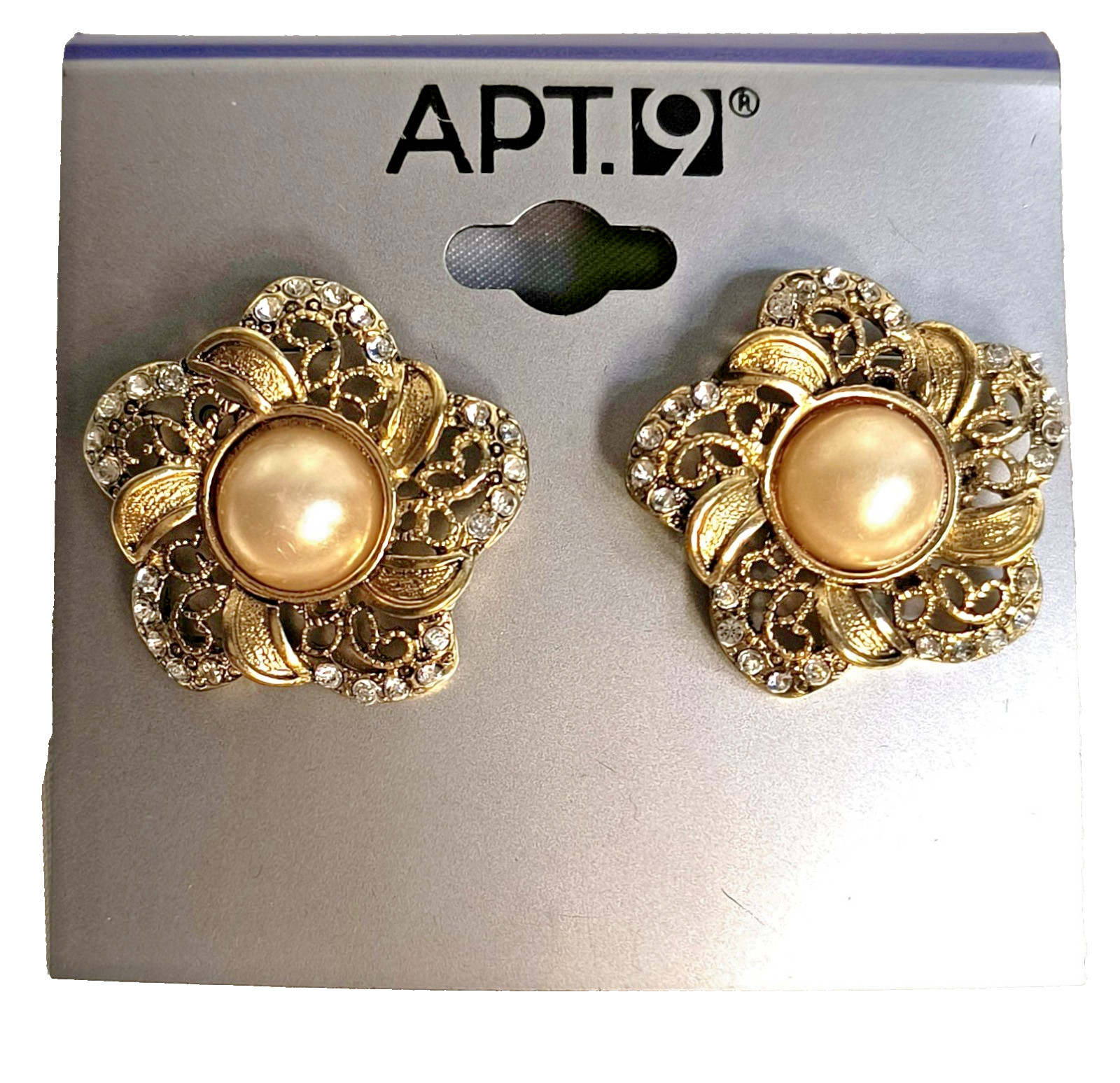 New With Tags Apt. 9 Women’s Post Earrings Goldtone Clear Crystals Faux Pearls