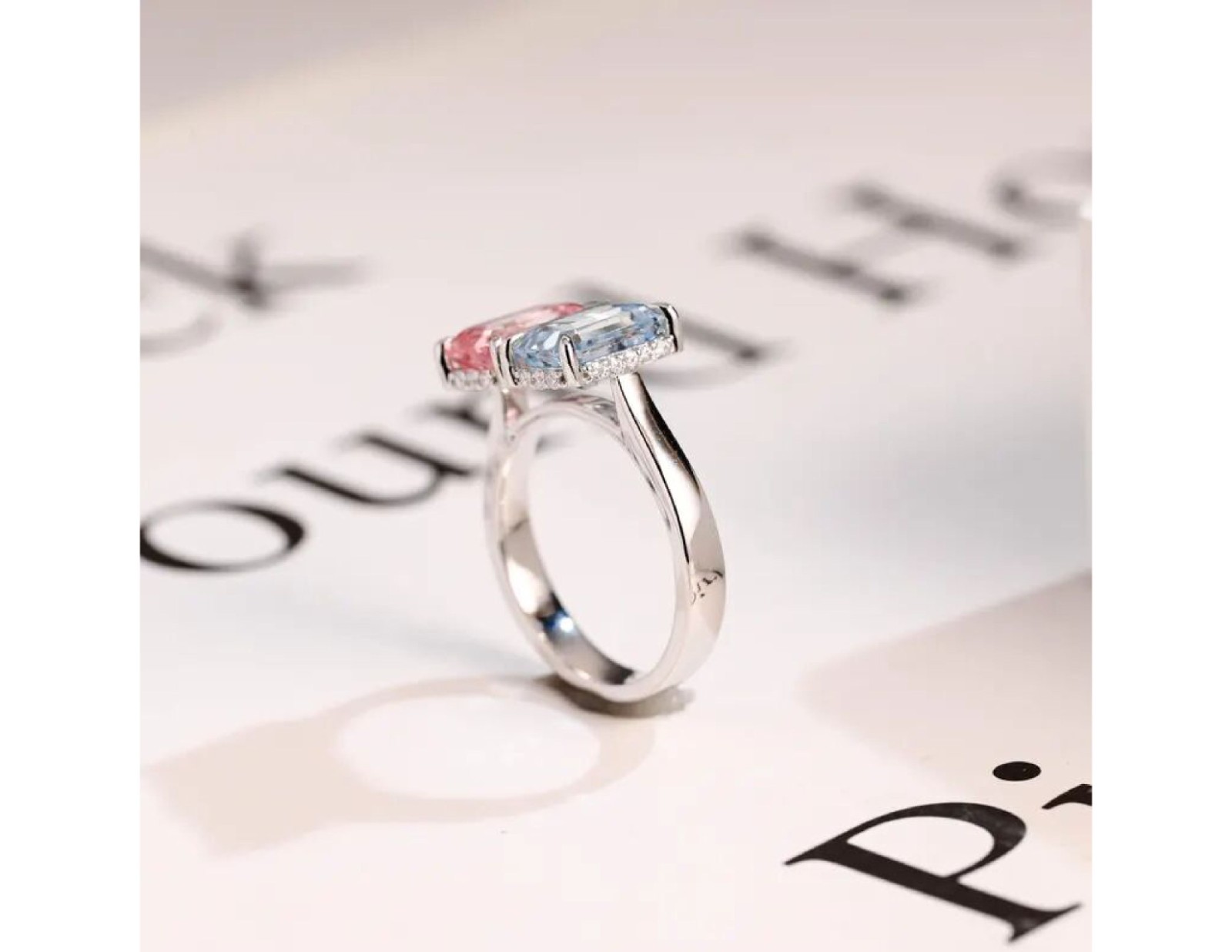Toi Et Moi Lab Grown Morganite & Aquamarine With 925 Sterling Silver Women Ring