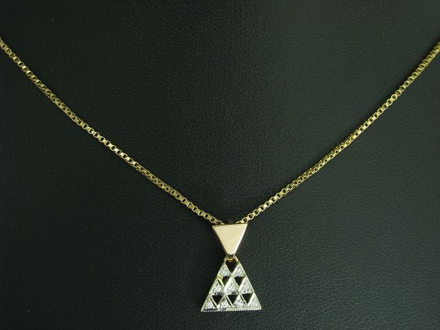 14kt 585 Yellow Gold Chain & Bicolor Pendant with Zircons Loaded/4.4g/42.5cm