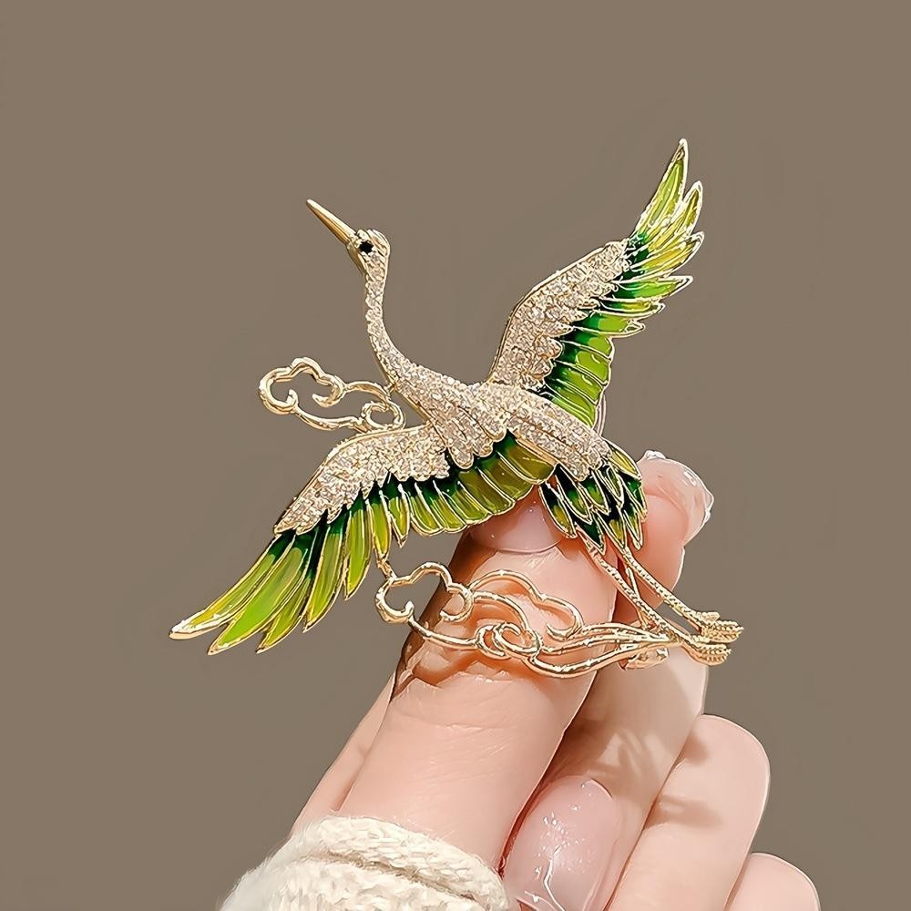Vintage “Auspicious Clouds & Crane” Brooch Pin Chinese Style Qipao Accessory