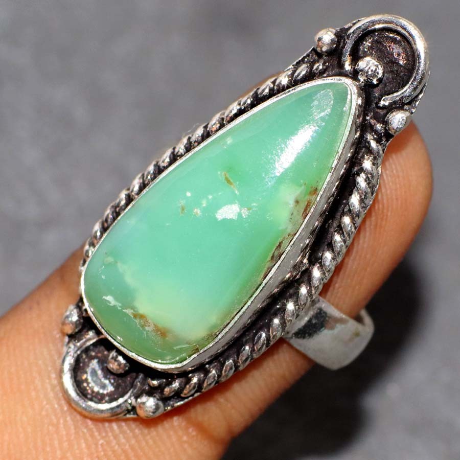 925 Silver Plated Chrysoprase Ring US 7 Valentine Jewelry MJ