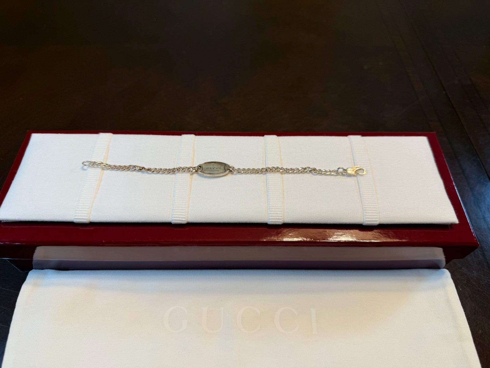 New Authentic Gucci Logo Silver 925 Bracelet 6 Inches