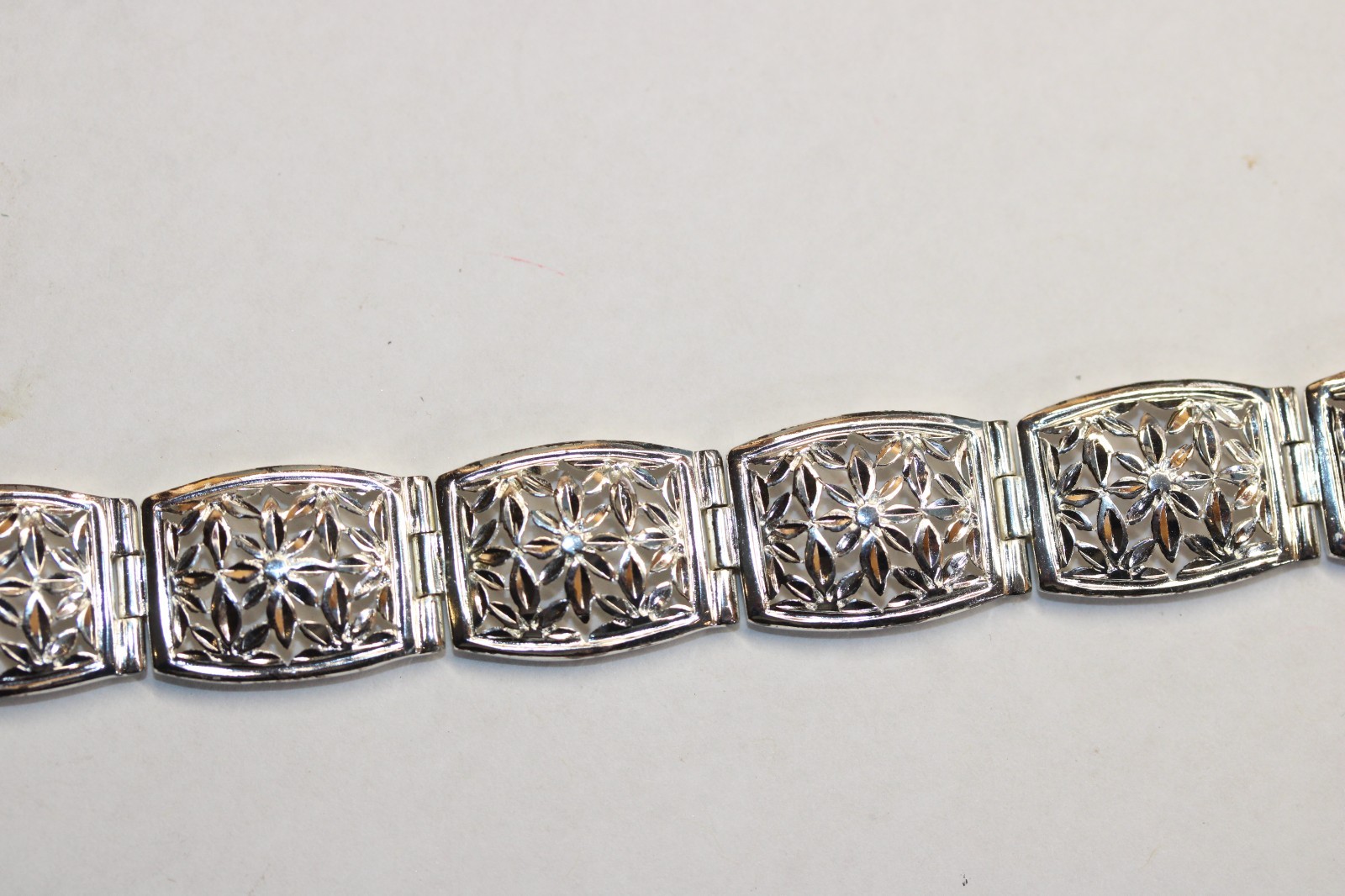 Vintage 925 Sterling Silver Floral Filigree Panel Bracelet 7.5” Signed 21g #285