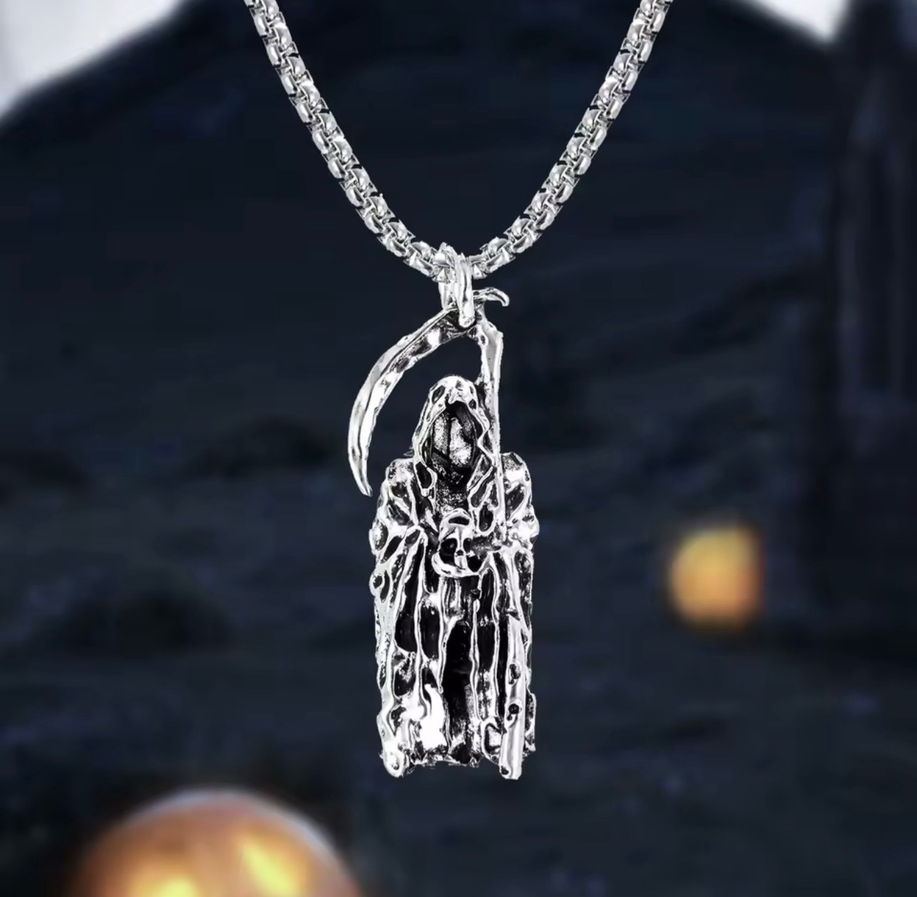 Gothic Grim Reaper Skeleton Pendant Necklace Punk Rock Men Gift