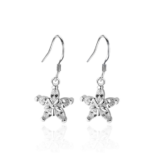 925 Silver Plated Star Dangle Drop CZ Stud Earrings Hanging Tassel Chain I36