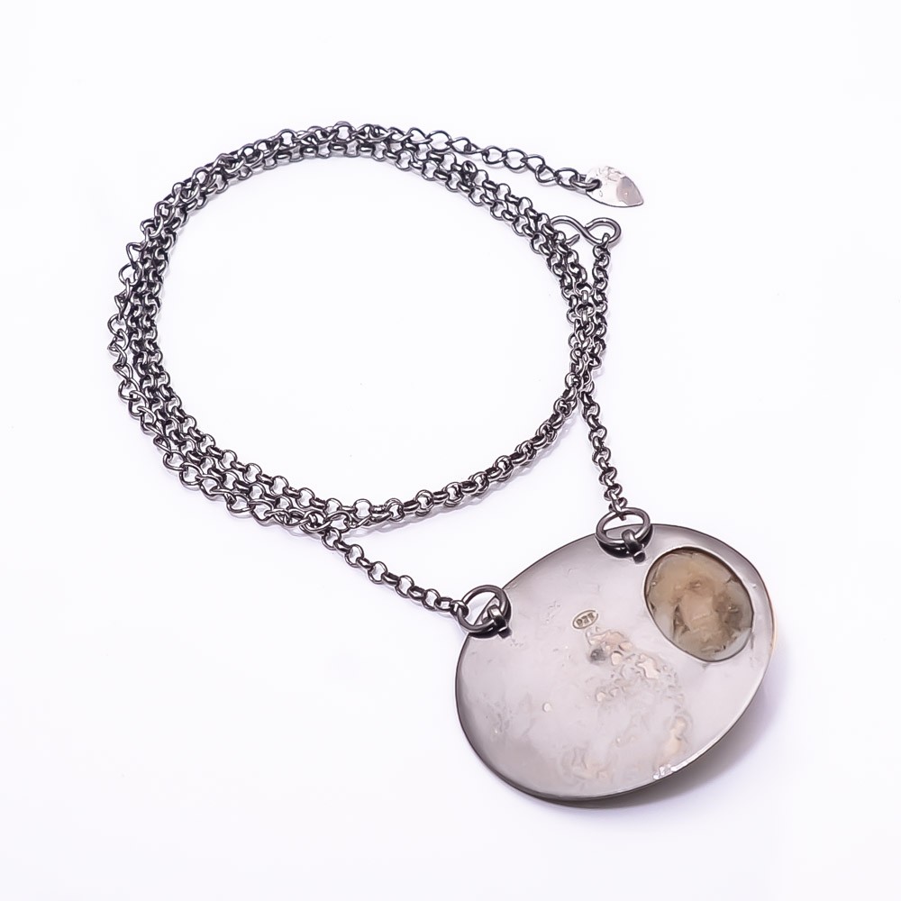 Purple Titanium Agate Drusy Black And Gold Rhodium 925 Silver Necklace 19.99″N43