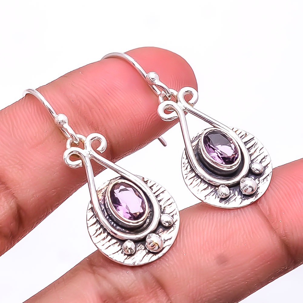Pink Amethyst Designer 925 Sterling Silver Earring 1.56″, Christmas Gift E2302
