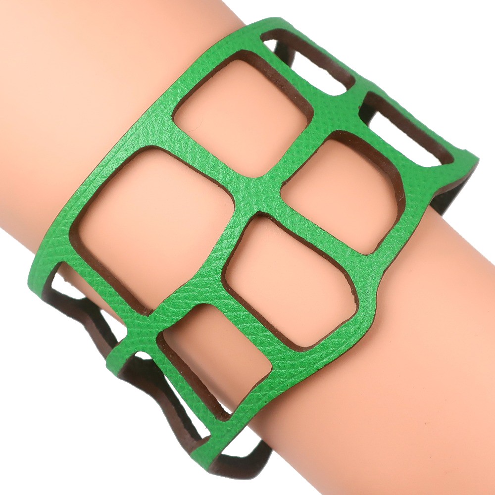 HERMES Bangle Bracelet petit ache ecaille Green/SilverHardware Togo 11g Women