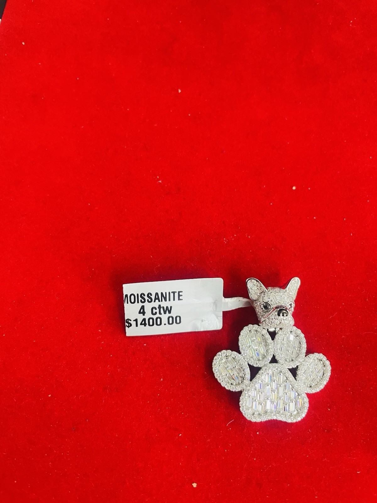 925 Silver Moissanite French Bulldog Paw Charm 4 CTW Iced Out Dog Jewelry