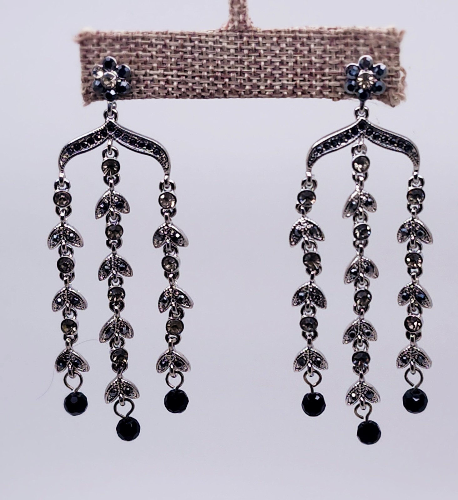 3.25″Long black & BD Rhinestone 3 Line Dangle Chandelier fashion party Earrings