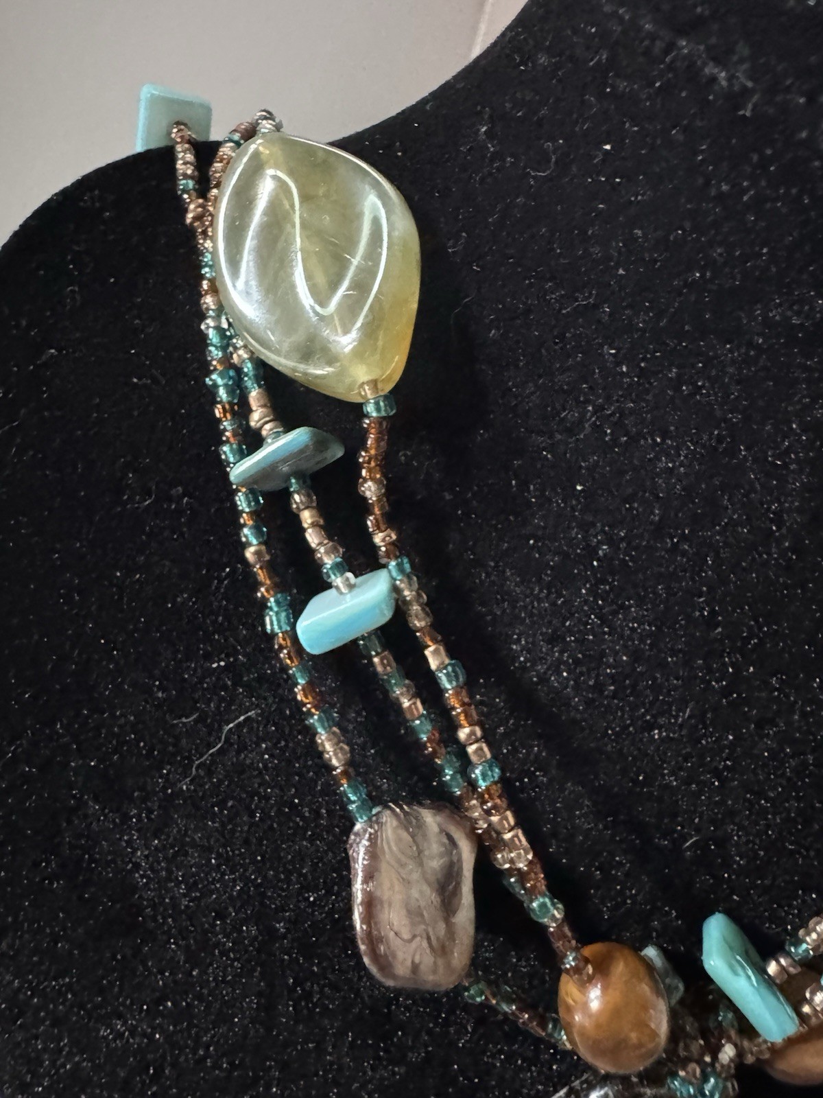 Multicolor Glass Gemstone Beaded Multi-Strand Oval Pendant Necklace Bohemian