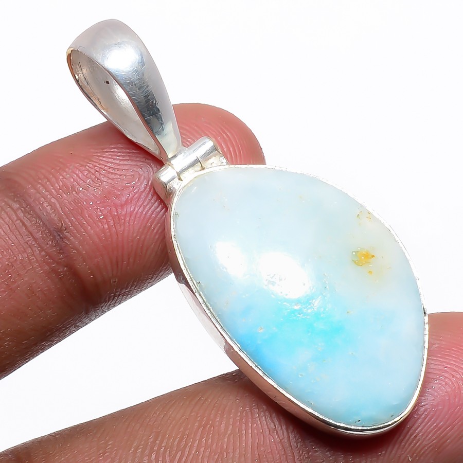 Hemimorphite Gemstone Handmade Silver Plated Pendant 1.77″ T34