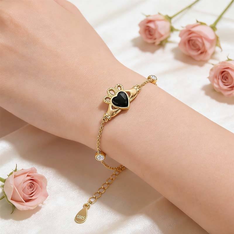 Black Onyx 925 Sterling Silver Gold Plated Claddagh Bracelet Heart Gift Women