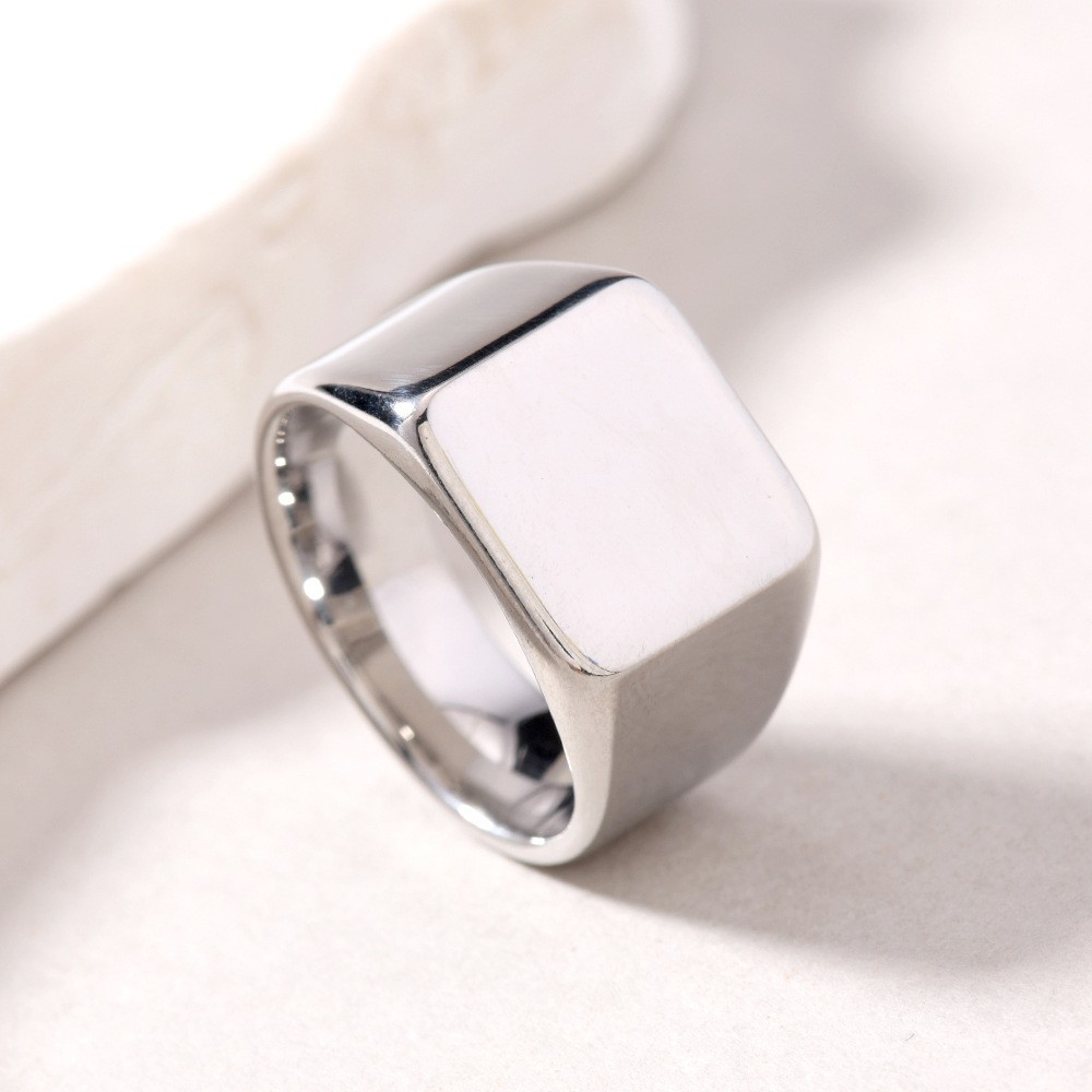 Blank Engravable Pinky Signet Men’s Stainless Steel Square Ring Size:6-12#H
