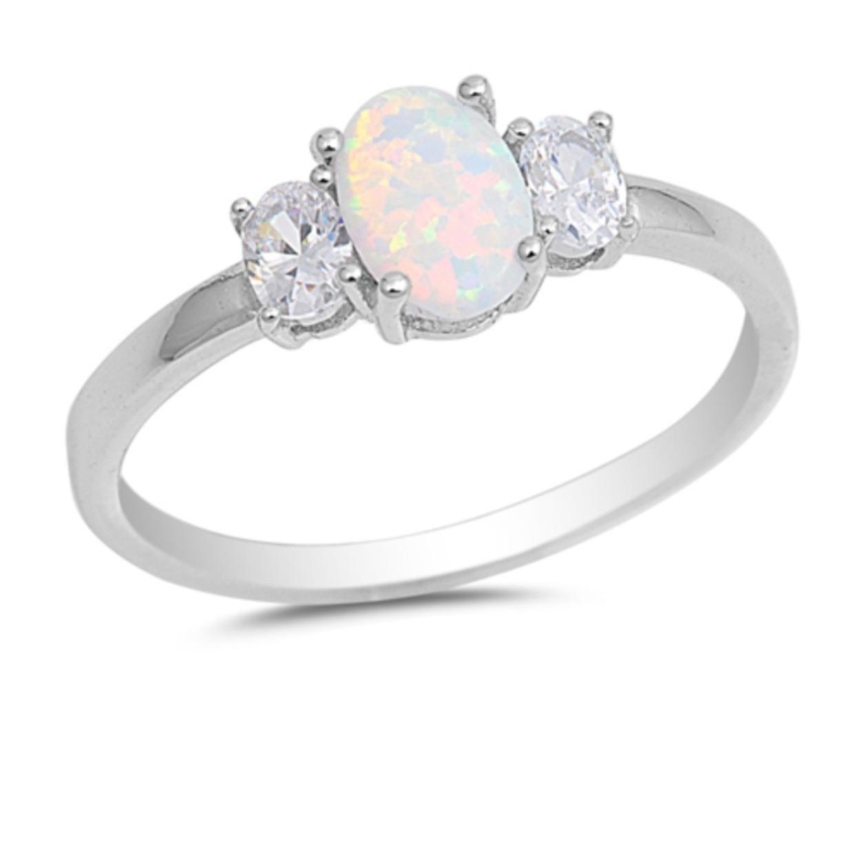 Sterling silver .925 White Opal Clear CZ Ring Sizes 5 6 7 8 9 10