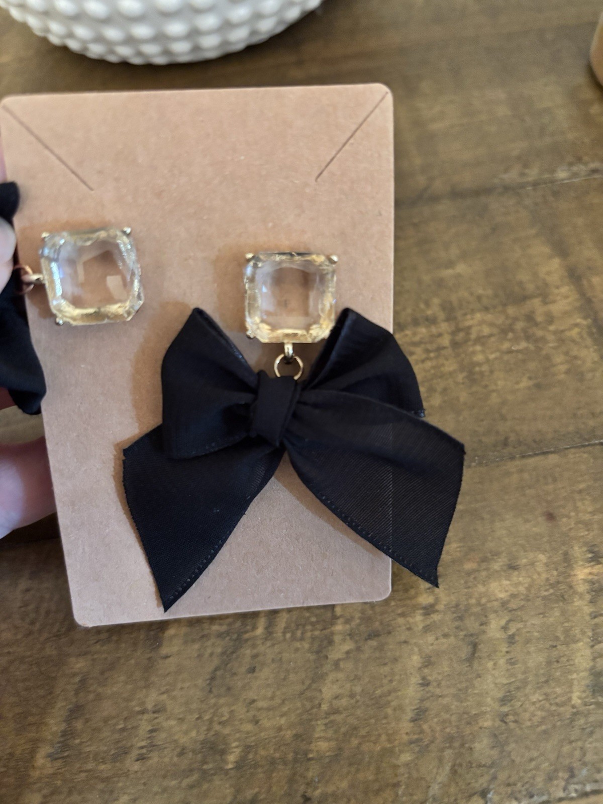 Crystal Stud Earrings with Black Bow Accent