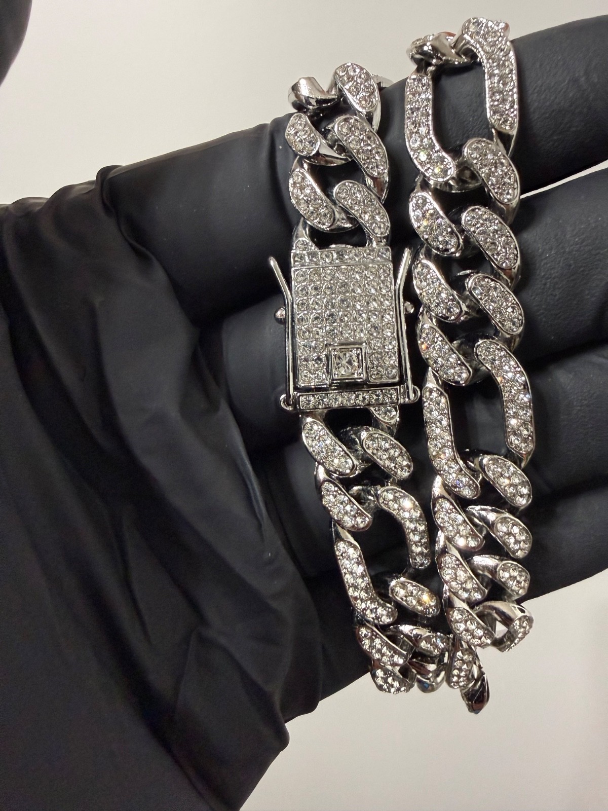 iced out cuban necklace chain vvscz stones 16.5inch 13mm tripple lock box